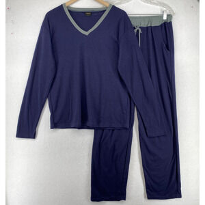 EVA AIR Pajamas Set Adult L Royal Laurel Travel Business Class PJ Top Pants Blue